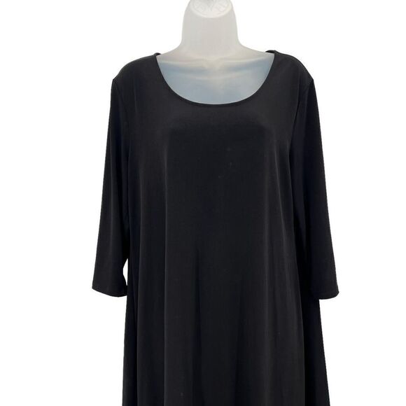 Chico Dress Women's Size 2 Black Stretchy Scoop Neck 3/4 Sleeve Mini Relaxed - Picture 2 of 13